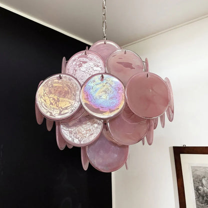 Vintage Murano Pink Disks Chandelier