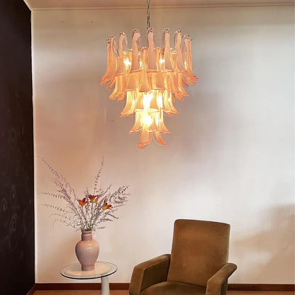 Vintage Pink Murano Glass Petals Chandelier