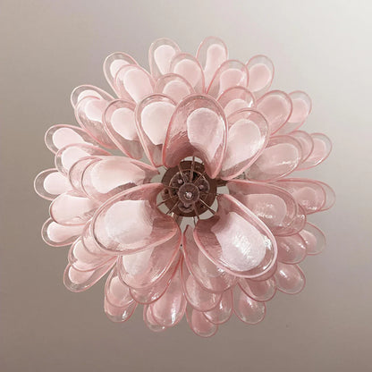 Vintage Pink Murano Glass Petals Chandelier