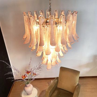 Vintage Pink Murano Glass Petals Chandelier