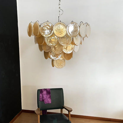 Elegant Gold Murano Disc Chandelier