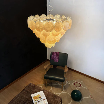 Elegant Gold Murano Disc Chandelier