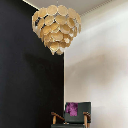 Elegant Gold Murano Disc Chandelier