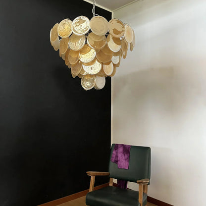Elegant Gold Murano Disc Chandelier
