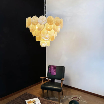 Elegant Gold Murano Disc Chandelier