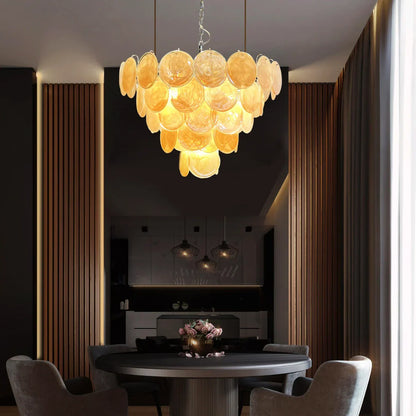 Elegant Gold Murano Disc Chandelier