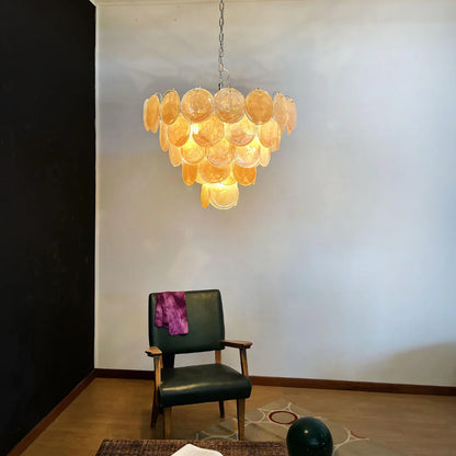Elegant Gold Murano Disc Chandelier