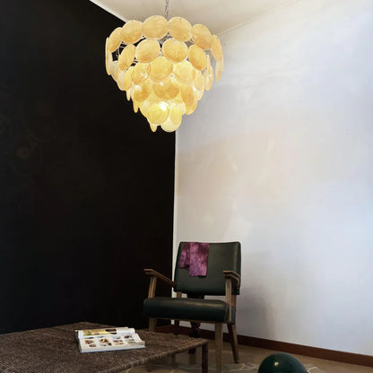 Elegant Gold Murano Disc Chandelier