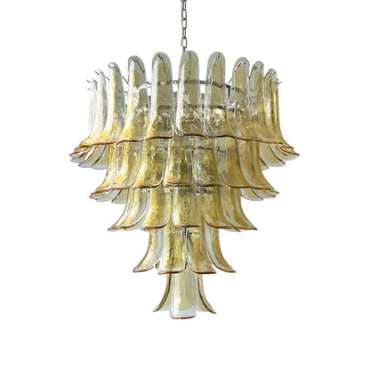 Vintage Transparent Amber Murano Petals Chandelier