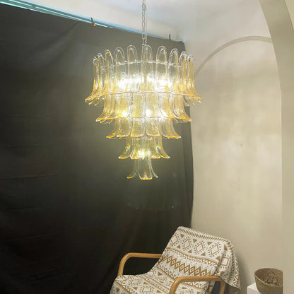 Vintage Transparent Amber Murano Petals Chandelier