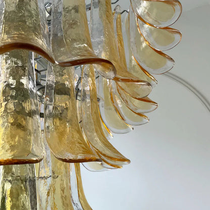 Vintage Transparent Amber Murano Petals Chandelier