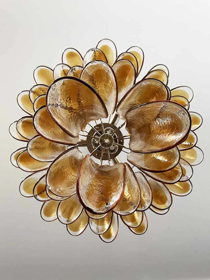 Vintage Transparent Amber Murano Petals Chandelier