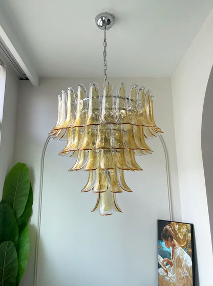 Vintage Transparent Amber Murano Petals Chandelier