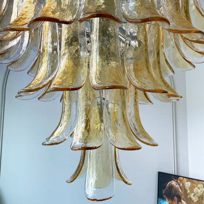 Vintage Transparent Amber Murano Petals Chandelier