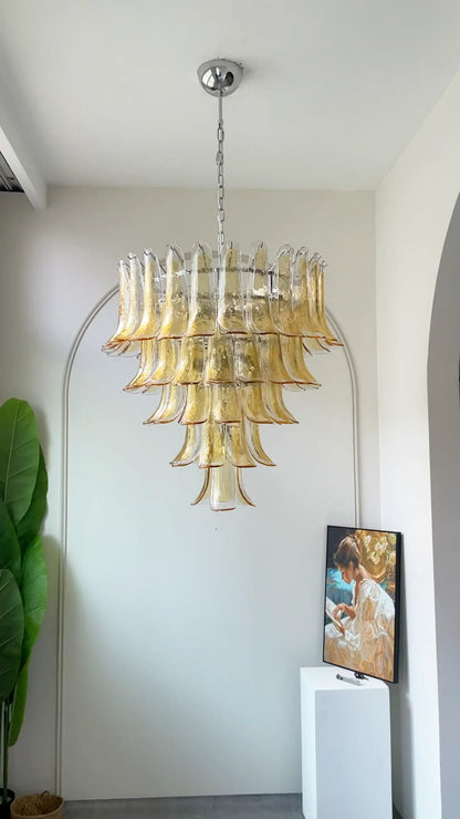 Vintage Transparent Amber Murano Petals Chandelier