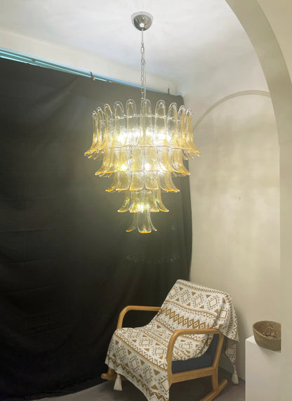 Vintage Transparent Amber Murano Petals Chandelier