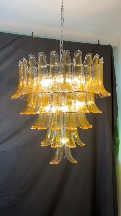 Vintage Transparent Amber Murano Petals Chandelier