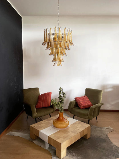 Vintage Transparent Amber Murano Petals Chandelier