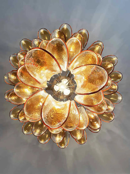 Vintage Transparent Amber Murano Petals Chandelier
