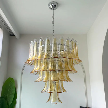 Vintage Transparent Amber Murano Petals Chandelier