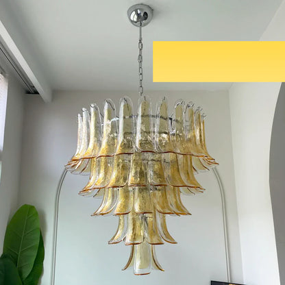 Vintage Transparent Amber Murano Petals Chandelier