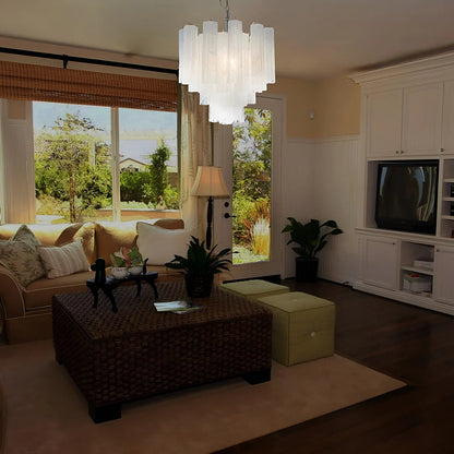 White Murano Glass Tube Chandelier