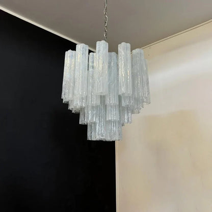 White Murano Glass Tube Chandelier